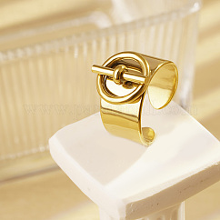 304 Stainless Steel Adjustable Open Cuff Rings for Women, Irregular Round, Real 18K Gold Plated, Round: 15x15.06mm, Inner Diameter: Adjustable