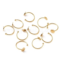 304ステンレススチールオープンカフリング金具10個  フラットラウンドパッドリングベースのセッティング  ゴールドカラー  usサイズ7 1/4(17.5mm)  トレイ：8mm