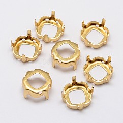 スクエア真鍮製ラインストーン爪付き台座  オープンバックセッティング  ゴールドカラー  10x10x0.4mm  10x10mmカボションに適合  約800個/袋