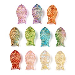 Baking Paint and Golden Metal Enlaced Glass Beads, Fish, Mixed Color, 15.5x8x5mm, Hole: 1mm