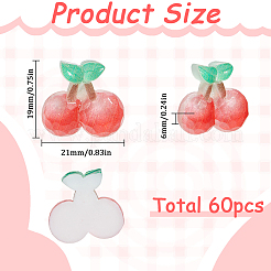 60 個の不透明な樹脂カボション  模造食品  ヘアクリップアクセサリー  チェリー  19x21x6mm&nbsp;DIY-SC0028-30B