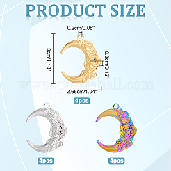 12個3色イオンプレーティング（IP）201ステンレススチールペンダント  花の月  ミックスカラー  30x26.5x3mm  穴：2mm  4個/カラー&nbsp;STAS-UN0047-41