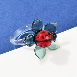 回転可能な手作りのランプワークリング  花  てんとう虫  26x27.5mm  usサイズ8（18.1mm）&nbsp;RJEW-P158-02B
