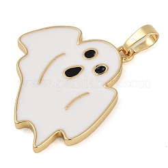 ハロウィンラックメッキ真鍮エナメルペンダント  長持ちメッキ  鉛フリー＆カドミウムフリー  18KGP本金メッキ  ゴースト  27x24.8x2mm  穴：5x3.5mm&nbsp;KK-U032-11A-G