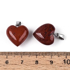 天然石レッドジャスパーペンダント  ハートチャーム  プラチナトーンのアイロンスナップ留め金具付き  16~19x15~18x8~10.5mm  穴：5.5~6x2~2.5mm&nbsp;G-T143-49G