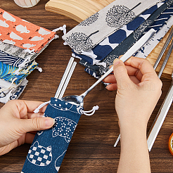 12Pcs 12 Styles Rectangle Cotton Linen Printed Drawstring Pouches with Cord&nbsp;ABAG-FH0001-19