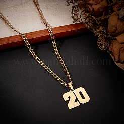 1Pc 304 Stainless Steel Figaro Chain Number Pendant Necklaces&nbsp;NJEW-BBC0001-28A-G