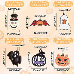 24本6スタイル2色アロイエナメルペンダント  ハロウィンモチーフ  ゴースト＆しかめっ面＆カボチャ＆猫カボチャ＆コウモリ  ミックスカラー  2個/カラー&nbsp;ENAM-PH0001-75