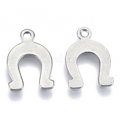 変色しにくい201ステンレススチールチャーム  レーザー切断  馬蹄  ステンレス鋼色  14x9x0.7mm  穴：1.4mm&nbsp;X-STAS-R116-069