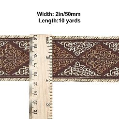 エスニック風ポリエステルリボン  ジャカードリボン  チロリアンリボン  フラット  シエナ  菱形模様  2インチ（50mm）  約10ヤード/ロール&nbsp;OCOR-WH0077-37A