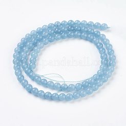 天然石ホワイトジェイドビーズ連売り  模造アクアマリンカラー  染め  ラウンド  ダークシアン  4mm  穴：1mm  約87~95個/連  15インチ&nbsp;G-G051-R1-4mm