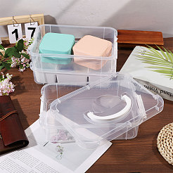 3層プラスチックハンドル付きオーガナイザーボックス  長方形  ホワイト  26.7x17.5x18.5cm&nbsp;CON-WH0095-212A