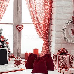 レクタングルベルベットポーチ  キャンディーギフトバッグクリスマスパーティー結婚式好意バッグ  暗赤色  12x10cm&nbsp;TP-NB0001-15A