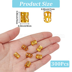 300 個のアルミドレッドヘアビーズ髪飾り  ヘアコイルカフ  ゴールドカラー  9x8mm  穴：7mm&nbsp;ALUM-PA0001-01G