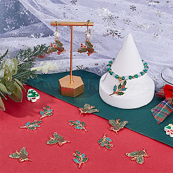 28個 2スタイル 金メッキ クリスマス 合金 エナメルペンダント  カドミウムフリー＆鉛フリー  葉と松ぼっくり  ミックスカラー  29~32x21~27x2mm  穴：2mm  14個/スタイル&nbsp;ENAM-SC0005-83