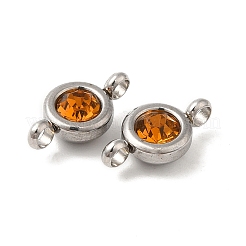 304ステンレススチールシングルラインストーンコネクタチャーム  フラットラウンドいリンク  ステンレス鋼色  トパーズ  12x6.5x4mm  穴：2mm&nbsp;STAS-E194-13P-10