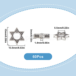 チベットスタイルの亜鉛合金ビーズフレーム60個  六線星形  アンティークシルバー  15x13.5x3mm  穴：1.4mm&nbsp;FIND-SC0010-42