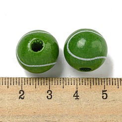 プリントウッドヨーロピアンビーズ  ラウンド  テニス  15.5~16mm  穴：4~4.5mm&nbsp;WOOD-G022-11D