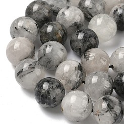 Natural Tourmalinated Quartz Beads Strands&nbsp;G-F818-A09-16mm