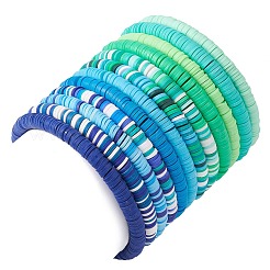 12 個 12 色のポリマー粘土 Heishi サーファー ストレッチ ブレスレット セット プラスチック ビーズ付き  重ね付けできるプレッピーブレスレット  ミックスカラー  内径：2-1/8インチ（5.3cm）  1pc /カラー&nbsp;BJEW-JB09547