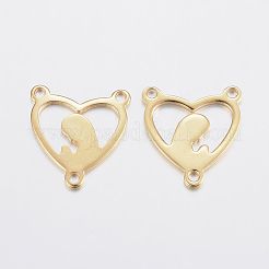 304ステンレスシャンデリア部品リンク  3ループコネクター  女性と心  ゴールドカラー  16.5x15x1mm  穴：1.2mm&nbsp;X-STAS-F155-02G