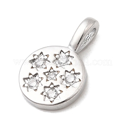 Brass Micro Pave Clear Cubic Zirconia Flat Round with Star Charms&nbsp;KK-A277-32P