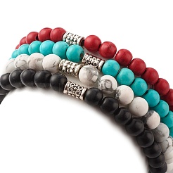 Synthetic Turquoise(Dyed) Round Beads Stretch Bracelets Set&nbsp;BJEW-JB07464