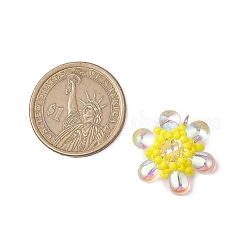 ビーズの花のチャーム  ラインストーンとガラスのシードビーズペンダント  丸カン付き  クリアAB  21.5x23x8mm  穴：3mm&nbsp;PALLOY-MZ00438-01