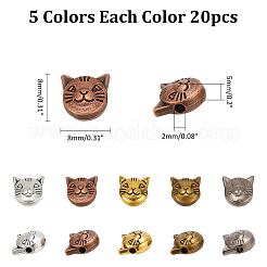 チベットスタイルの合金子猫ビーズ100個5色  猫の頭  ミックスカラー  8x8x5mm  穴：2mm  20個/カラー&nbsp;TIBEB-WR0001-01