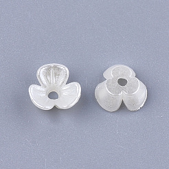 3花弁ABSプラスチックパール調ビーズキャップ  花  乳白色  6x6.5x2.5mm  穴：1mm&nbsp;X-OACR-T018-01
