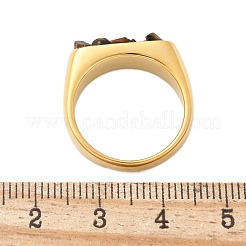 長方形の天然タイガーアイチップの指輪  304ステンレスリング  18KGP本金メッキ  6mm  内径：17.2mm&nbsp;RJEW-D303-02G-01