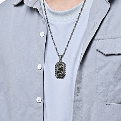 Retro Chinese Style Dragon-Shaped Stainless Steel Pendant Box Chain Necklaces&nbsp;PW-WGA2FFF-01