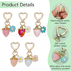 5Pcs 5 Color Strawberry Theme Opaque Acrylic Pendant Decoration&nbsp;HJEW-PH01983