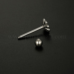 316l サージカルステンレス ピンクエナメル舌リング  デイジーの花  ステンレス鋼色  16mm  ピン：1.6mm&nbsp;WGBFDF9-07