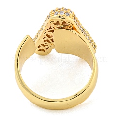 Brass Micro Pave Clear Cubic Zirconia Letter Open Cuff Ring for Women&nbsp;RJEW-M173-01G-A