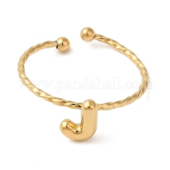 304ステンレススチールオープンカフリング  女性のためのジュエリー  18KGP本金メッキ  文字J  内径：19mm  文字：1mm&nbsp;RJEW-K261-02G-J