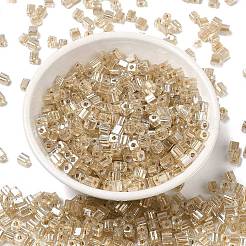 ガラスシードビーズ  透明な光沢のあるガラス  角穴  正方形  トウモロコシの穂の黄色  4x4x4mm  穴：1.2mm  222個/ 20g&nbsp;X1-SEED-H002-F-1136