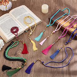 12Pcs 12 Colors Glass Pearl Round Mala Beaded Polyester Tassel Prayer Necklaces&nbsp;NJEW-PH0001-42
