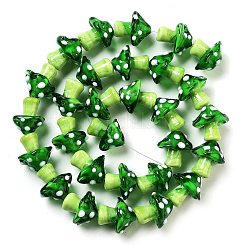 手作りのランプワークの凹凸のあるビーズ連売り  キノコ  グリーン  16~17x14.5~16.5x14~16mm  穴：1.2~1.8mm  約30個/連  17.13~19.76''（43.5~50.2センチメートル）&nbsp;LAMP-A004-06D
