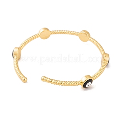 Real 18K Gold Plated Brass Enamel Evil Eye Open Cuff Bangles for Women&nbsp;BJEW-S147-14G-B