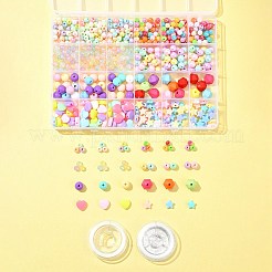 DIY アクリルビーズストレッチブレスレットジュエリーキット  ミックスカラー  10x10x4mm  穴：2mm&nbsp;DIY-FS0005-71