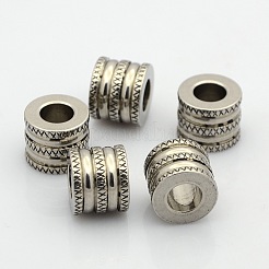 変色防止コラム304ステンレススチールビーズ  大穴ビーズ  ステンレス鋼色  12x10mm  穴：6mm&nbsp;STAS-N020-09