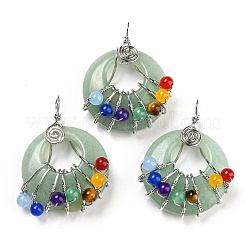 Chakra Natural Green Aventurine Flat Round Pendants&nbsp;G-Z033-06P-02