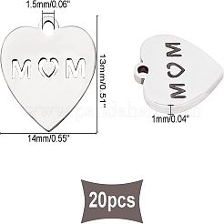 母の日のテーマ  304ステンレススチールチャーム  ワード「mom」を刻まれるハート  ステンレス鋼色  13x14x1mm  穴：1.5mm  20個/箱&nbsp;STAS-UN0018-99P