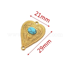 ステンレススチールのパヴェ染色合成ターコイズピーチハートコネクターチャーム  ゴールドカラー  29x21mm&nbsp;PW-WG0EEB2-04