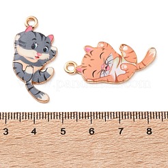 印刷された合金エナメルペンダント  猫の形のチャーム  ゴールドカラー  ミックスカラー  33~33.5x16x1.8mm  穴：2mm&nbsp;FIND-G118-05G