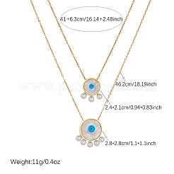 304ステンレススチール製アクリル製ブルーイーブルアイペンダント二重構造ネックレス（女性用）  模造パールと  ホワイト  ゴールドカラー  16.14インチ（41cm）&nbsp;WG0980E-01