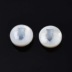 天然淡水シェルビーズ  真鍮製の金属装飾  フクロウとフラットラウンド  プラチナ  8x4~5mm  穴：0.6mm&nbsp;SHEL-N003-22-14P