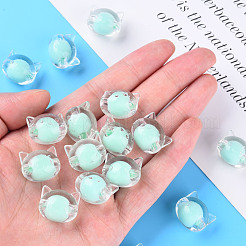 透明なアクリルビーズ  二層ビーズ  猫  アクアマリン  16x18.5x14.5mm  穴：3.5mm  約196個/500g&nbsp;MACR-S373-115-B03