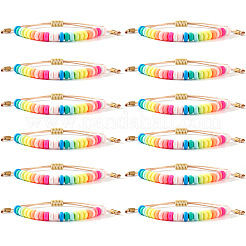 ポリマークレイビーズ編みビーズブレスレット（女性用）12個  フラットラウンド  カラフル  11.02インチ（28cm）&nbsp;NL7584-3